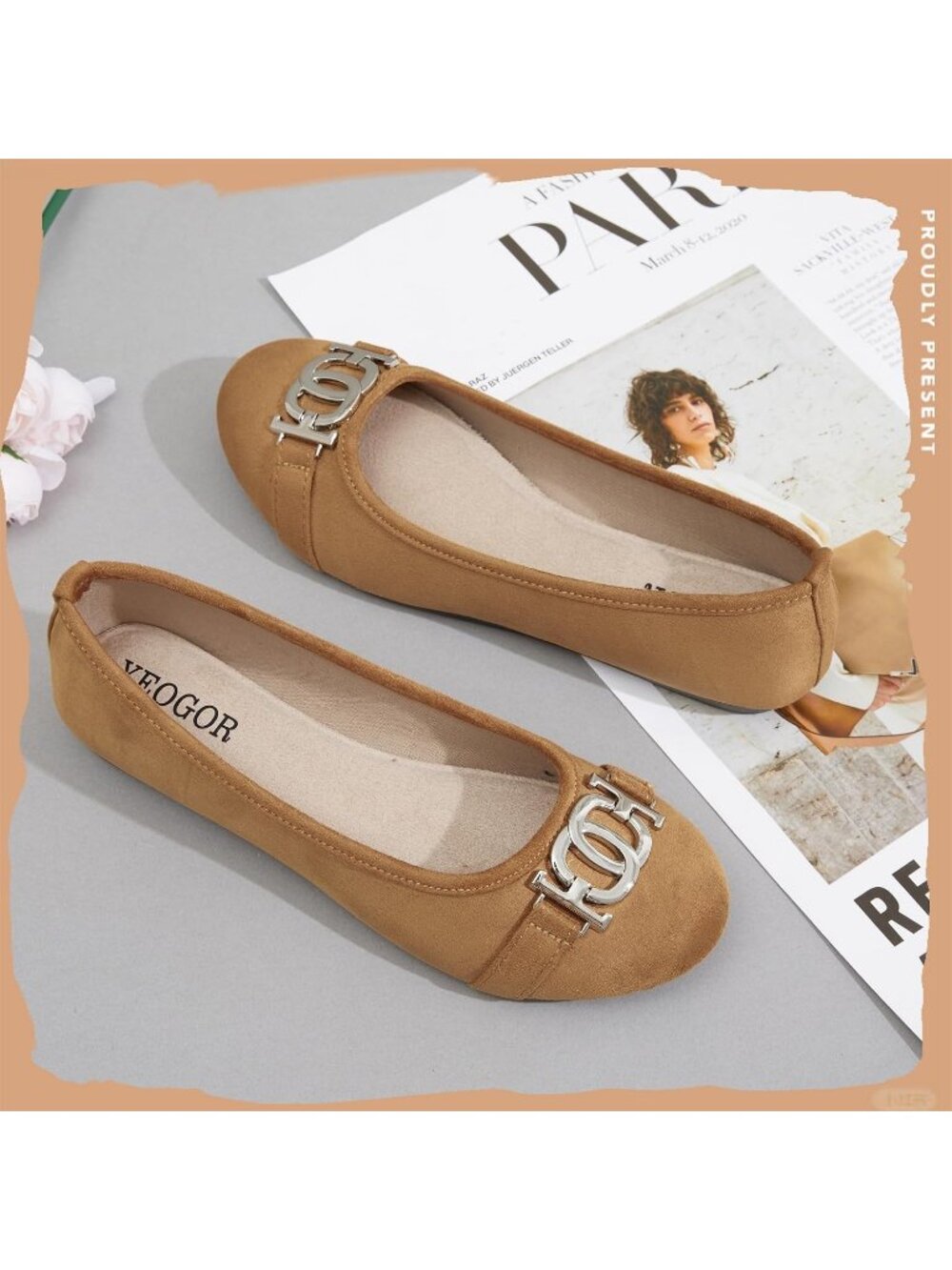 Women's Camel Micro Fiber Comfortable Round Toe Flat Slip on Casual Dressy Shoes - Picture 3 of 6